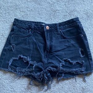 Black Forever 21 Distressed High Waisted Jean Shorts